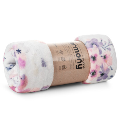 Hebká deka FLORA 150x200 fialovo biela